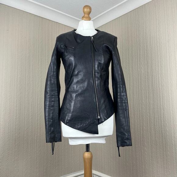 Kate Moss Top Shop Leather Zip Top Pocket Asymmetric Jacket  - UK 14 Black - Picture 3 of 7